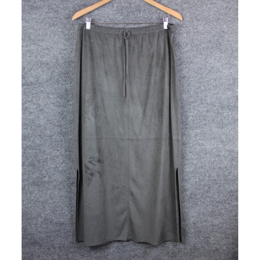 Unbranded Faux Suede Maxi Skirt Women L Gray Excellent Drawstring Side Slit